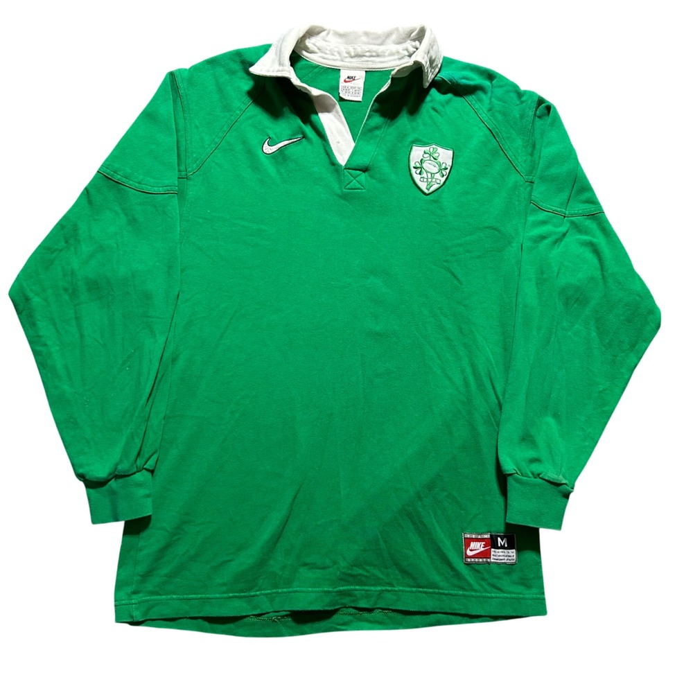 Nike Rugby Jersey Mens Medium Green Ireland IRFU Long Sleeve Vintage 90s Shirt